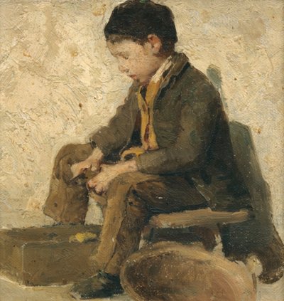 Seated Boy Preparing Vegetables by Albert Anker